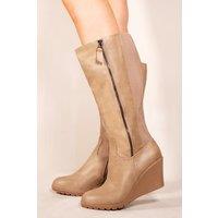 'Lara' Wedge Heel Mid Calf High Boots With Side Zip