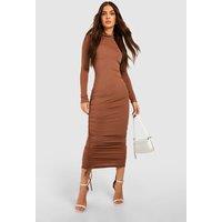 Premium Matte Slinky High Neck Ruched Midaxi Dress