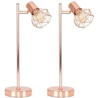 Pair Of Modern Style Metal Basket Cage Desk Lamps In Copper Finish