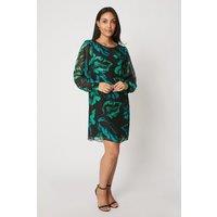 Petite Silk Mix Feather Print Shift Dress