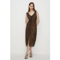 Velvet Devore Animal Ruched Front Dress