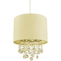 Modern Soft Cream Textured Linen Pendant Shade with Clear Acrylic Droplets