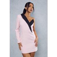 One Shoulder Contrast Tailored Blazer Mini Dress