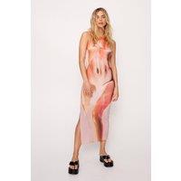 Body Print Sleeveless Midi Dress