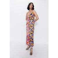 Splice Floral Satin Strappy Dress