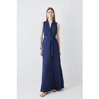 Linen Wrap Tie Waisted Maxi Dress