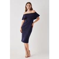 Debut London by Coast Ruffle Scuba Bardot Midi Dress