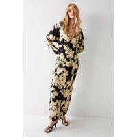 Petite Shadow Floral Print Premium Satin Batwing Dress