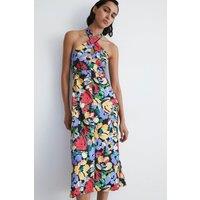 Floral Halter Neck Jersey Crepe Midi Dress