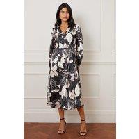 Floral Satin Wrap Midi Dress