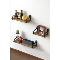 Set of 3 Floating Shelves Light Carbonized Brown Wall Shelves Wall Mounted Wood Shelf