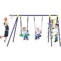 5-In-1 Outdoor Kids Swing Set Children Climbing Ladder Games W/ Basketball Hoop