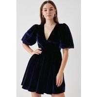 Debut London by Coast Puff Sleeve Velvet Mini Dress