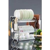 3 Tier Dish Drainer Rack Plate Bowl Storage Drying Tray Board with Kitchen Utensils Holder , Hooks