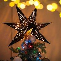 Christmas 60cm Black Velvet Star Plug In Lit Tree Topper Or Wall Light