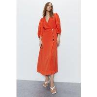 Topstitch Wrap Midi Dress