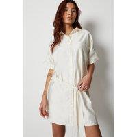 Belted Twill Mini Shirt Dress