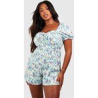 Plus Floral Print Ruched Sweetheart Playsuit