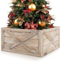 Vintage Christmas Tree Collar Box 100% Solid Wood Wooden Tree Box Stand Cover W/ Hook & Loop Fas