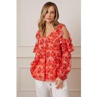 Watercolour Foil Print Cold Shoulder Top