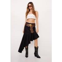 Asymmetric Fishtail Hem Denim Maxi Skirt