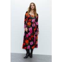 Floral Print Fluted Sleeve Wrap Dress