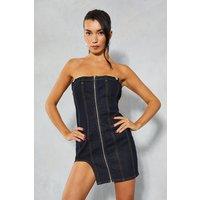 Denim Strapless Curved Hem Mini Dress