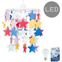 Multi Coloured Stars Ceiling Light Shade With Warm White LED GLS Bulb