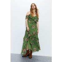 Floral Chiffon Frill Maxi Dress