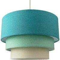 Contemporary Triple Tier Teal Duck Egg & Cream Linen Fabric Pendant Light Shade