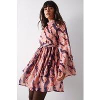 Abstract Print Flared Sleeve Chiffon Mini Dress