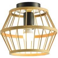 Vintage and Industrial Black Metal Ceiling Light Fitting with Outer Bamboo Frame