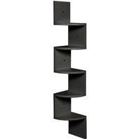 5-Tier Wooden Zigzag Floating Corner Shelves Black Bookshelf