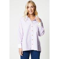 Petite Stripe Contrast Collar Relaxed Shirt