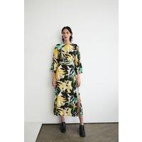 Abstract Floral Belted Midi Dress