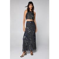 Hand Beaded Panel Detail Maxi Skirt