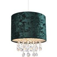 Modern Forest Green Crushed Velvet Pendant Shade with Clear Acrylic Droplets