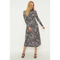 Mono Paisley Ruched Waist Midi Shirt Dress