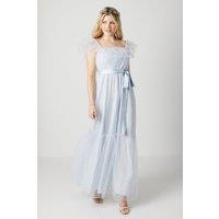 Debut London by Coast Ruffle Shoulder Pleated Mesh Bridesmaids Dress