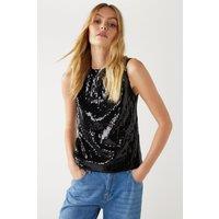 Sleeveless Sequin Crew Neck Top