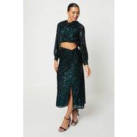 Twist Front Sequin Pencil Skirt