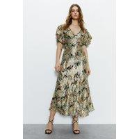 Sparkle Floral Plunge Neck Drape Sleeve Maxi Dress