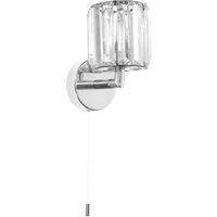 Modern Chrome Bathroom Light Fitting with Clear Glass Prisms and Pull Switch