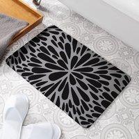 Black Petals Grey Stone Non Slip Bath Mat