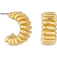 Gold Plated Polished Ribbed Hoop Earrings