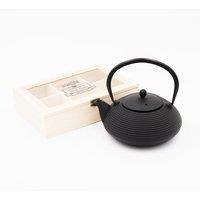 2pc Tea Set including Large Black Cast Iron Japanese Teapot with Infuser, 900ml and Wooden Compartment Tea Box