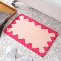 Pink Wavy Frame Pink Stone Non Slip Bath Mat