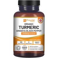 Organic Turmeric Capsules High Strength 1440mg - 120 Turmeric Capsules with Black Pepper, Ginger & Curcumin (2 Month Supply) - Turmeric Capsules High