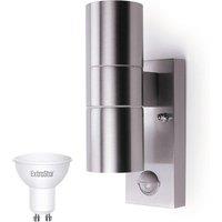 Outdoor PIR Sensor Up and Down Wall light Stainless Steel IP44 (2 x GU10 6W included)