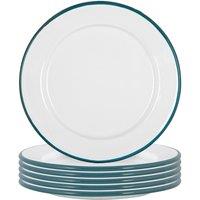 White Enamel Dinner Plates 20cm Green Pack of 6